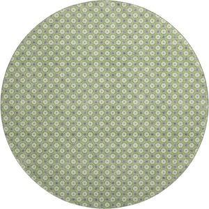 HomeRoots 8' X 8' Washable Round Rug - Modern Green, Gray & Ivory Geometric Design with UV Protection & Non-Slip Backing 693645