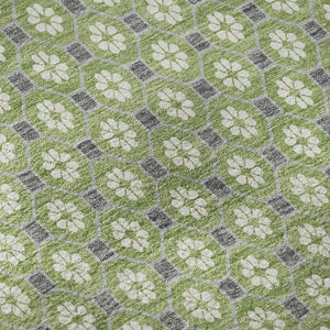 HomeRoots 8' X 8' Washable Round Rug - Modern Green, Gray & Ivory Geometric Design with UV Protection & Non-Slip Backing 693645