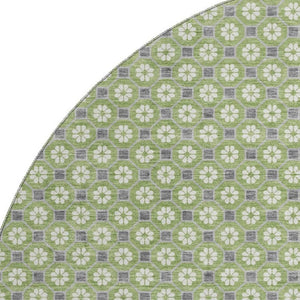 HomeRoots 8' X 8' Washable Round Rug - Modern Green, Gray & Ivory Geometric Design with UV Protection & Non-Slip Backing 693645