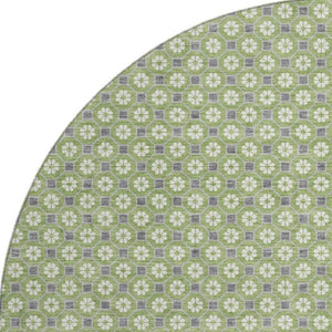 HomeRoots 8' X 8' Washable Round Rug - Modern Green, Gray & Ivory Geometric Design with UV Protection & Non-Slip Backing 693645