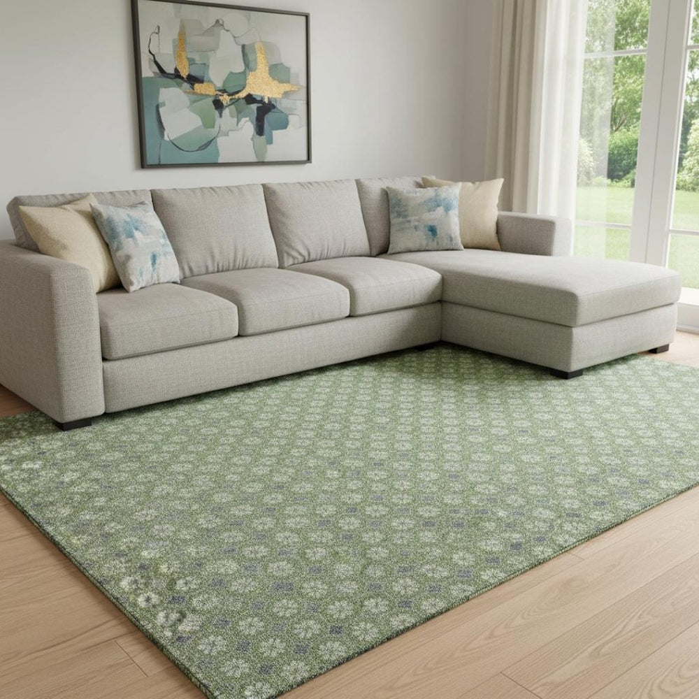 HomeRoots 8' Stylish Green Gray and Ivory Geometric Washable Area Rug with UV Protection for High-Traffic Spaces 693646
