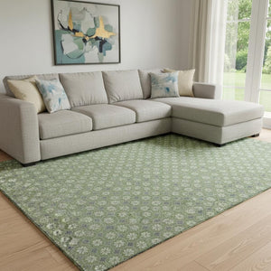 HomeRoots 8' Stylish Green Gray and Ivory Geometric Washable Area Rug with UV Protection for High-Traffic Spaces 693646