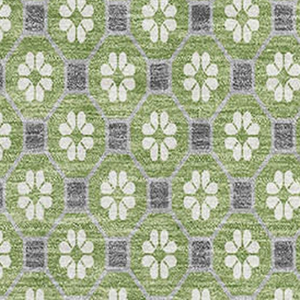 HomeRoots 8' Stylish Green Gray and Ivory Geometric Washable Area Rug with UV Protection for High-Traffic Spaces 693646