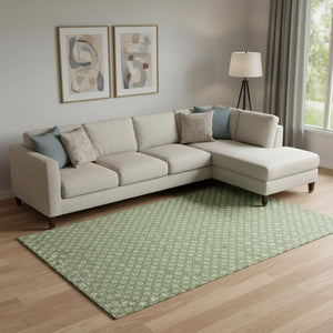 HomeRoots 9' X 12' Washable Area Rug in Green, Gray & Ivory - Stylish, Durable, Stain Resistant with UV Protection! 693647