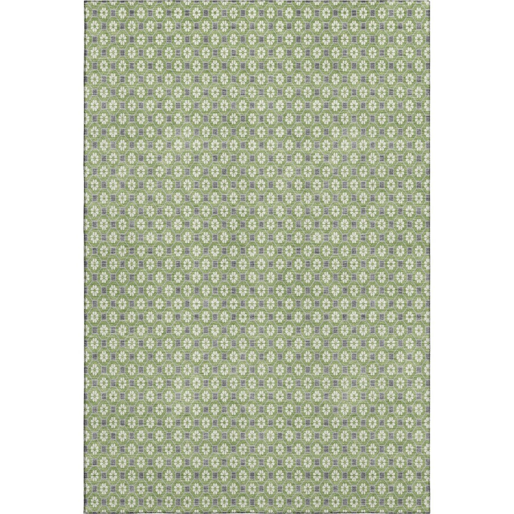 HomeRoots 9' X 12' Washable Area Rug in Green, Gray & Ivory - Stylish, Durable, Stain Resistant with UV Protection! 693647