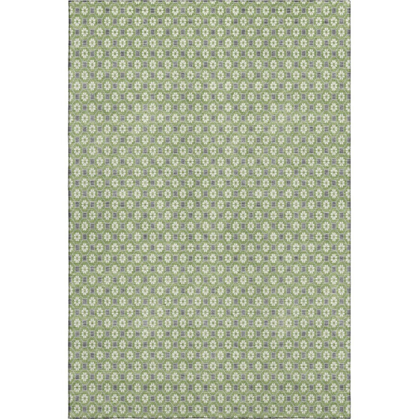 HomeRoots 9' X 12' Washable Area Rug in Green, Gray & Ivory - Stylish, Durable, Stain Resistant with UV Protection! 693647