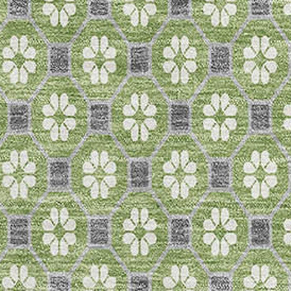 HomeRoots 9' X 12' Washable Area Rug in Green, Gray & Ivory - Stylish, Durable, Stain Resistant with UV Protection! 693647