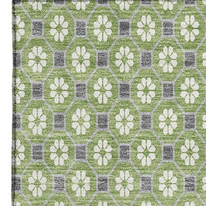 HomeRoots 9' X 12' Washable Area Rug in Green, Gray & Ivory - Stylish, Durable, Stain Resistant with UV Protection! 693647