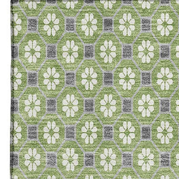 HomeRoots 9' X 12' Washable Area Rug in Green, Gray & Ivory - Stylish, Durable, Stain Resistant with UV Protection! 693647