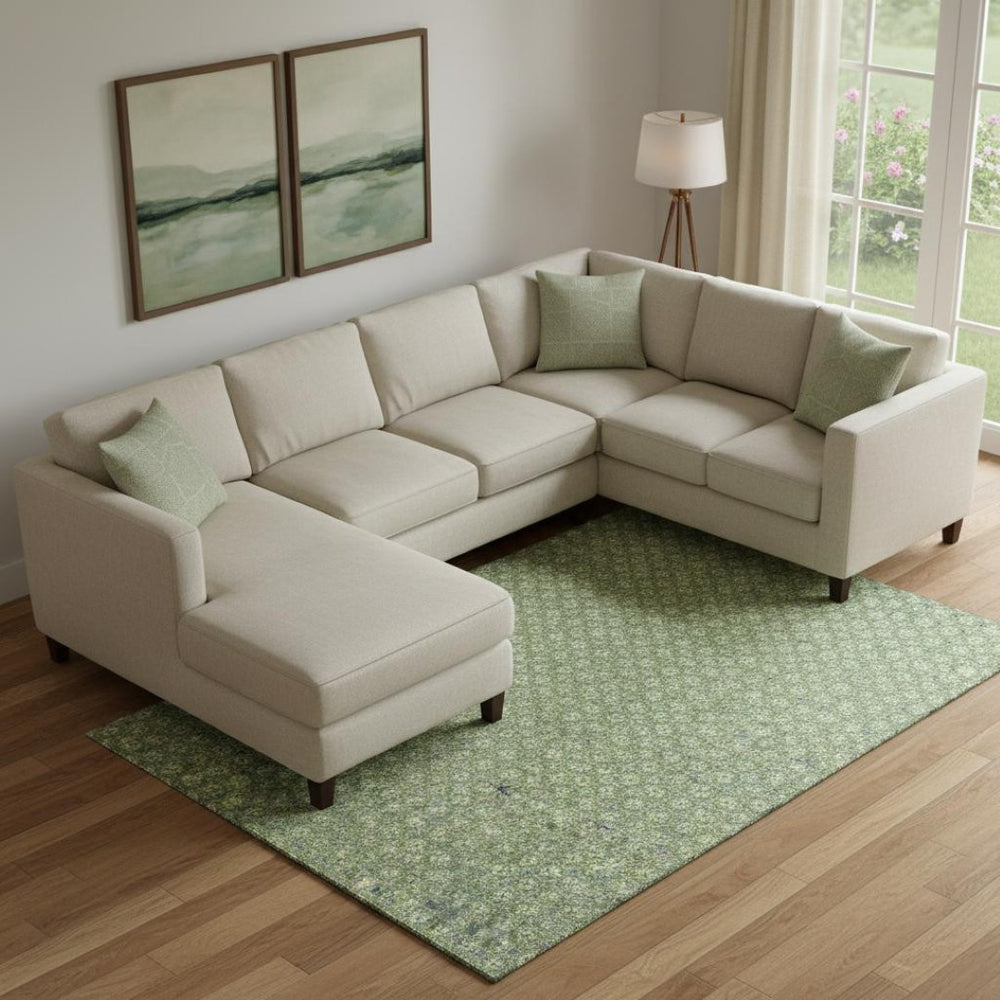 HomeRoots 10' Geometric Washable Area Rug in Green, Gray & Ivory – Durable, UV-Protected for Busy Homes! 693648