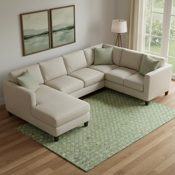 HomeRoots 10' Geometric Washable Area Rug in Green, Gray & Ivory – Durable, UV-Protected for Busy Homes! 693648