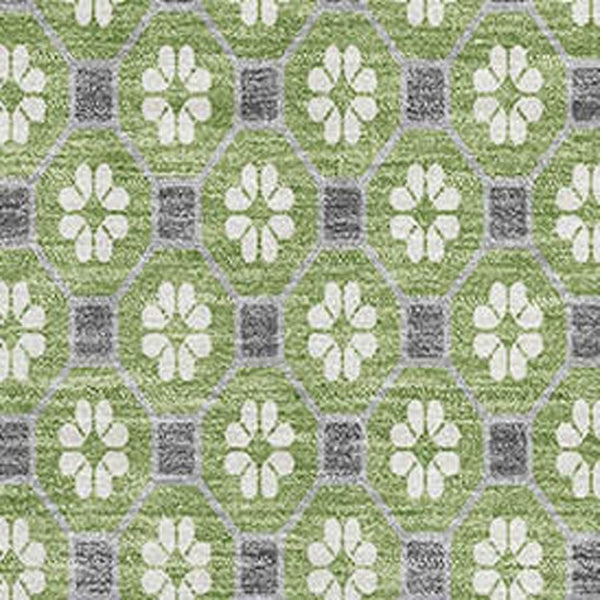 HomeRoots 10' Geometric Washable Area Rug in Green, Gray & Ivory – Durable, UV-Protected for Busy Homes! 693648