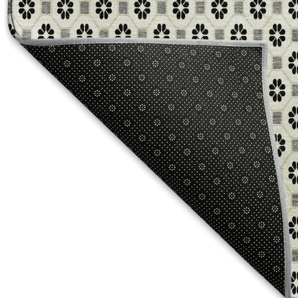 HomeRoots 5' X 8' Ivory Black and Gray Geometric Area Rug - Stain Resistant, UV Protected, Easy-Care Design! 693650