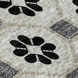 HomeRoots 5' X 8' Ivory Black and Gray Geometric Area Rug - Stain Resistant, UV Protected, Easy-Care Design! 693650