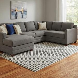 HomeRoots 8' Ivory Black and Gray Geometric Washable Area Rug - Stylish, Durable, and UV-Protected for Every Space 693652