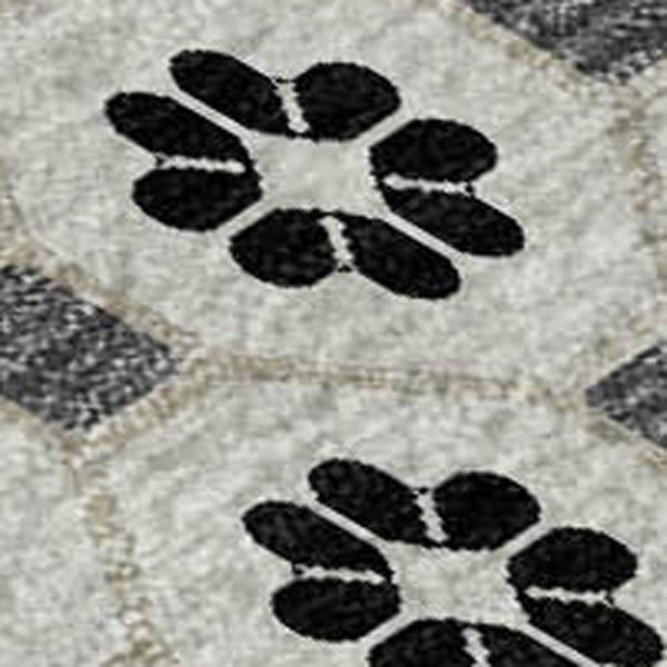 HomeRoots 8' Ivory Black and Gray Geometric Washable Area Rug - Stylish, Durable, and UV-Protected for Every Space 693652