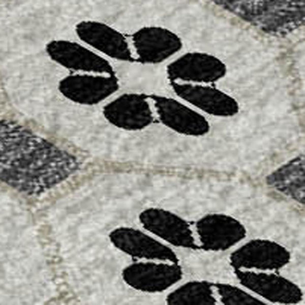 HomeRoots 9' X 12' Stylish Ivory, Black & Gray Geometric Washable Area Rug with UV Protection for Busy Homes 693653
