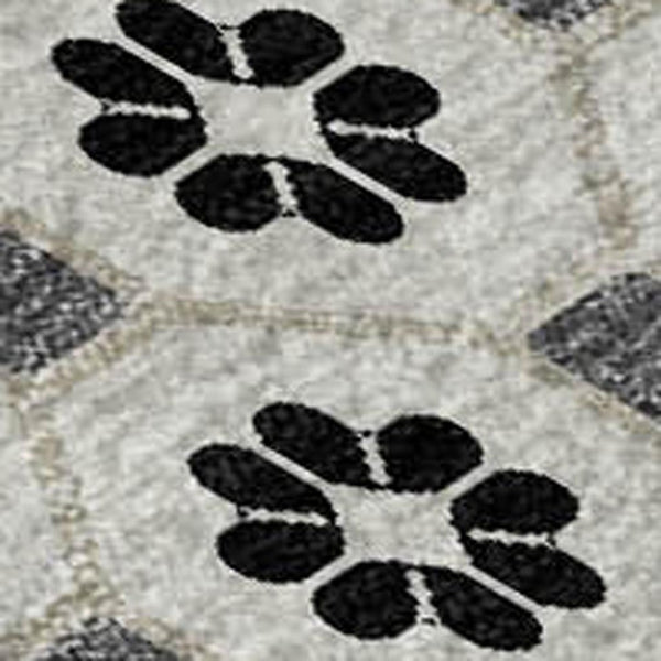 HomeRoots 10' X 14' Ivory, Black & Gray Geometric Area Rug - Washable, UV Protected, Stylish & Durable Design 693654
