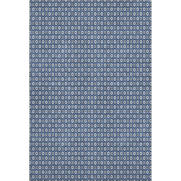 HomeRoots 5' X 8' Stylish Navy Blue, Gray & Silver Geometric Area Rug - Washable, UV-Protected, Non-Slip Design 693656