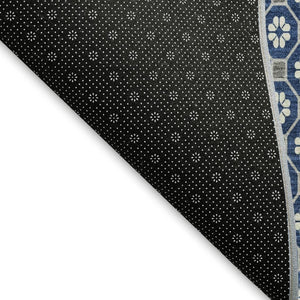 HomeRoots 5' X 8' Stylish Navy Blue, Gray & Silver Geometric Area Rug - Washable, UV-Protected, Non-Slip Design 693656