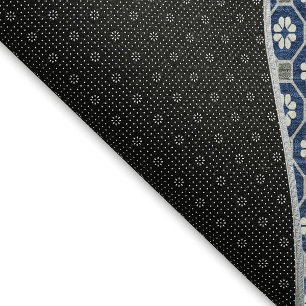 HomeRoots 5' X 8' Stylish Navy Blue, Gray & Silver Geometric Area Rug - Washable, UV-Protected, Non-Slip Design 693656