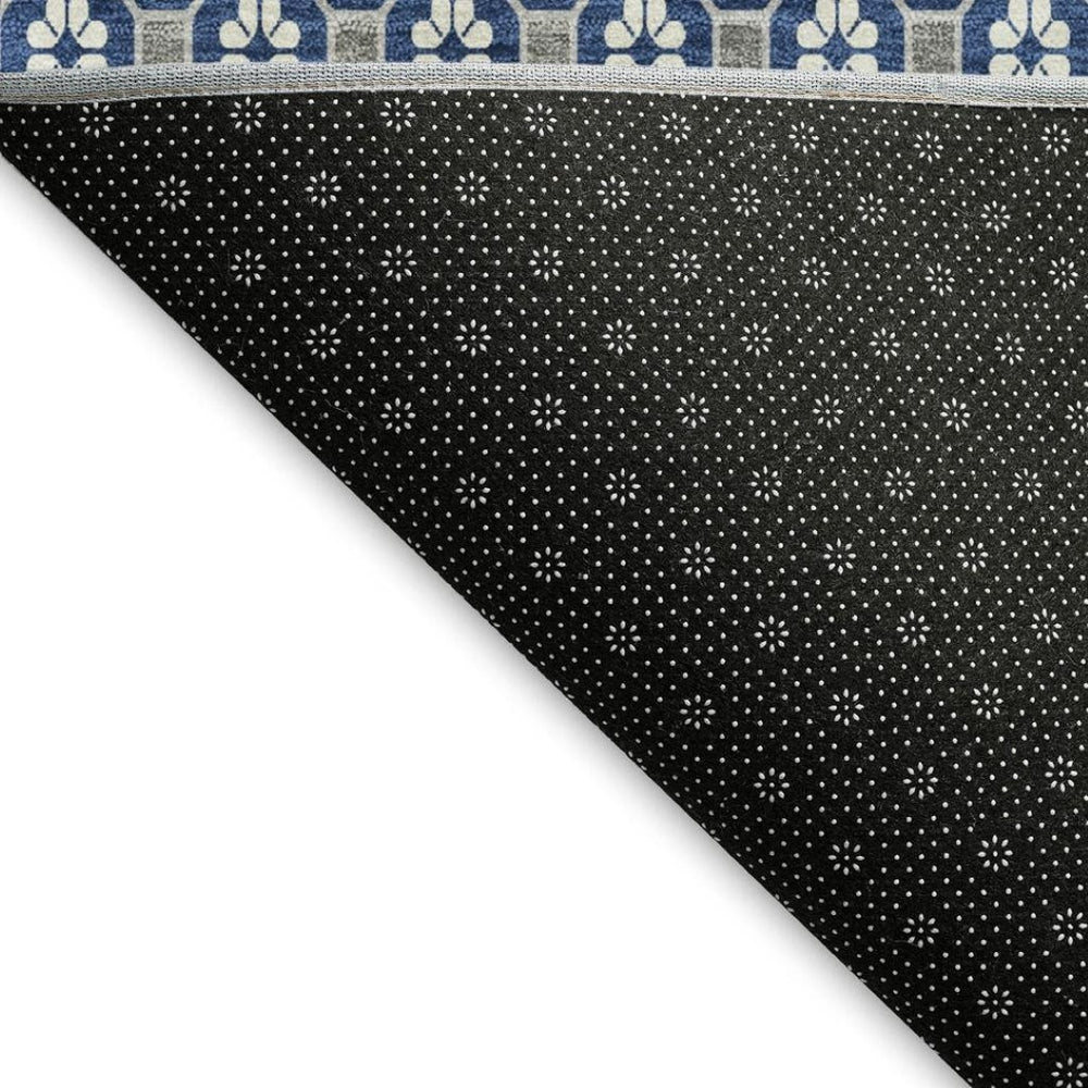 HomeRoots 9' X 12' Navy Blue, Gray, and Silver Geometric Area Rug - Washable, Stain-Resistant, UV Protected! 693659