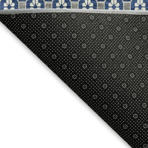 HomeRoots 9' X 12' Navy Blue, Gray, and Silver Geometric Area Rug - Washable, Stain-Resistant, UV Protected! 693659