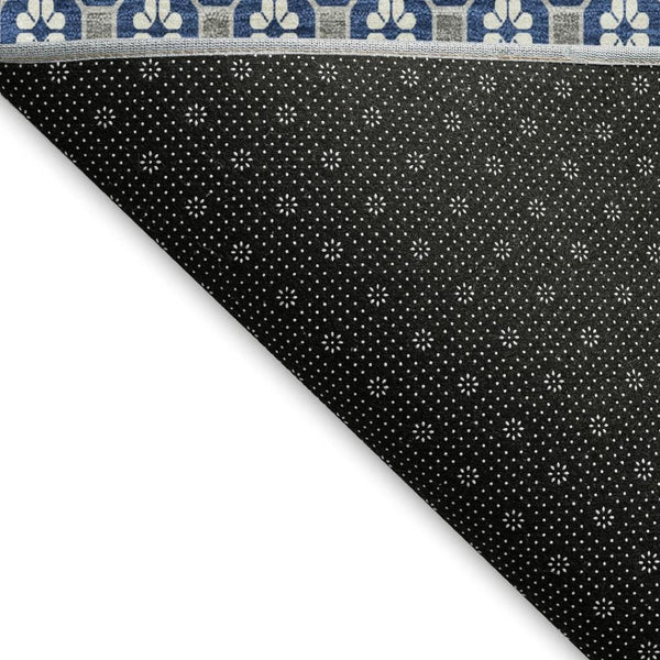 HomeRoots 9' X 12' Navy Blue, Gray, and Silver Geometric Area Rug - Washable, Stain-Resistant, UV Protected! 693659