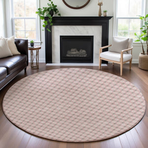 HomeRoots 8' X 8' Modern Pink Ivory Gray Geometric Washable Round Rug with UV Protection for Stylish Living 693663