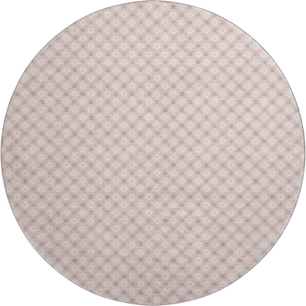 HomeRoots 8' X 8' Modern Pink Ivory Gray Geometric Washable Round Rug with UV Protection for Stylish Living 693663