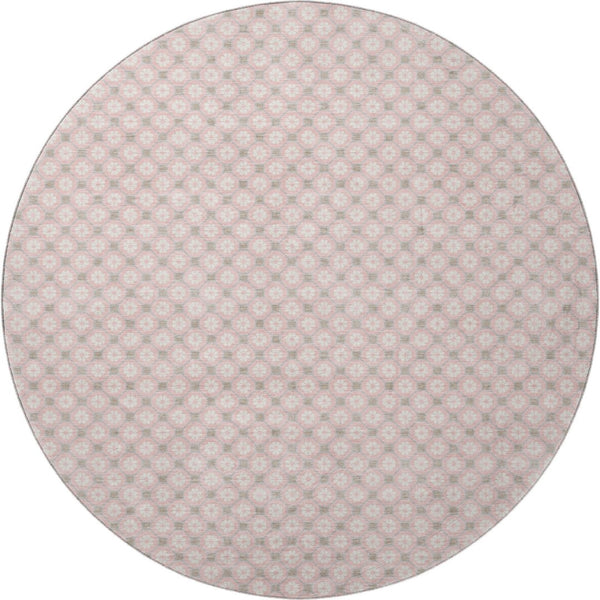 HomeRoots 8' X 8' Modern Pink Ivory Gray Geometric Washable Round Rug with UV Protection for Stylish Living 693663