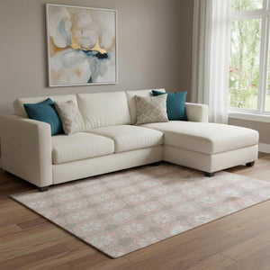 HomeRoots 8' Stylish Pink, Ivory & Gray Geometric Washable Area Rug with UV Protection for High Traffic Spaces 693664