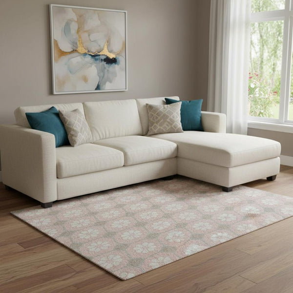 HomeRoots 8' Stylish Pink, Ivory & Gray Geometric Washable Area Rug with UV Protection for High Traffic Spaces 693664