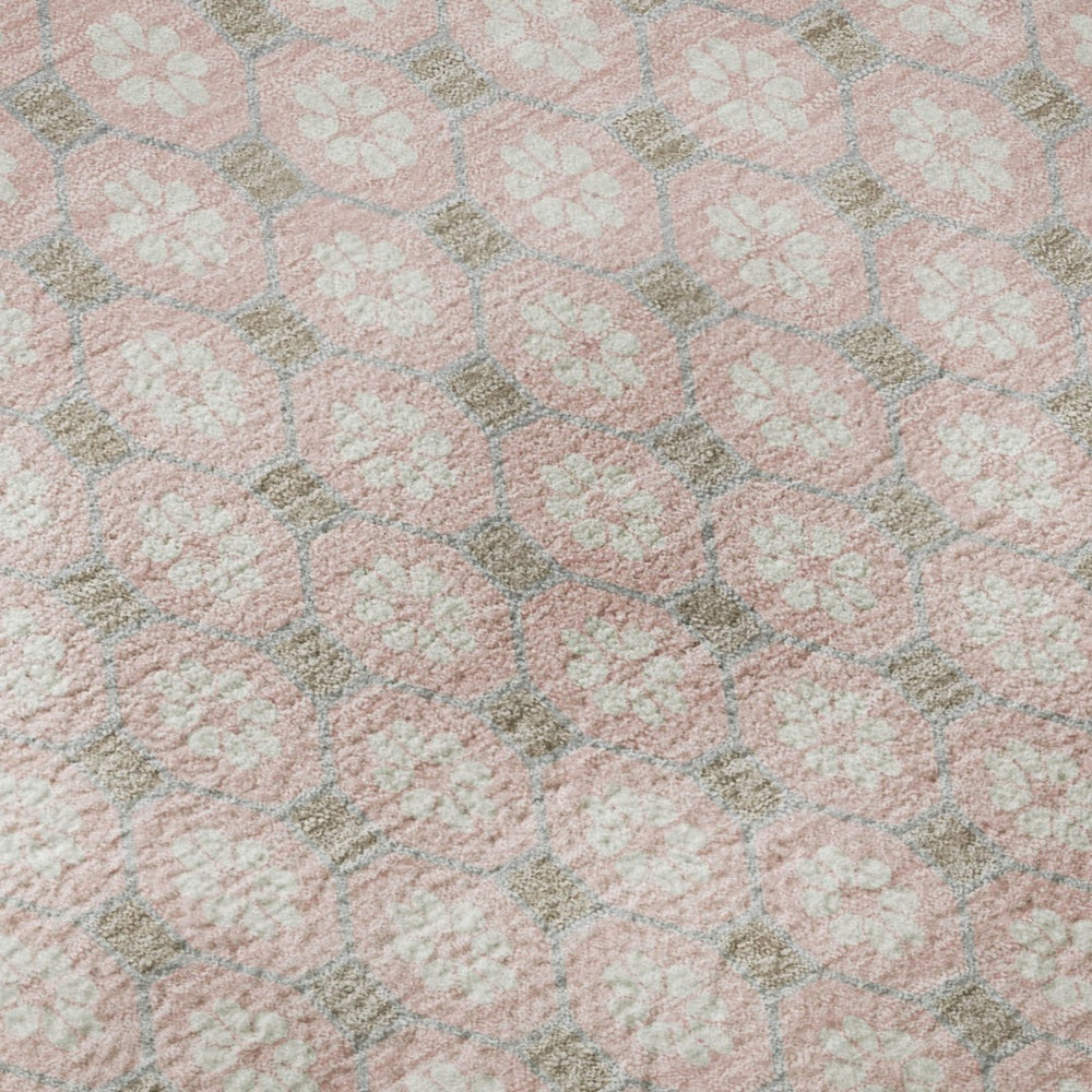 HomeRoots 9' X 12' Stylish Pink Ivory Gray Geometric Washable Area Rug with UV Protection for Modern Homes 693665