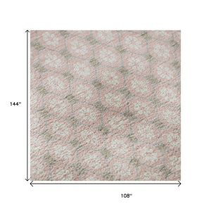 HomeRoots 9' X 12' Stylish Pink Ivory Gray Geometric Washable Area Rug with UV Protection for Modern Homes 693665
