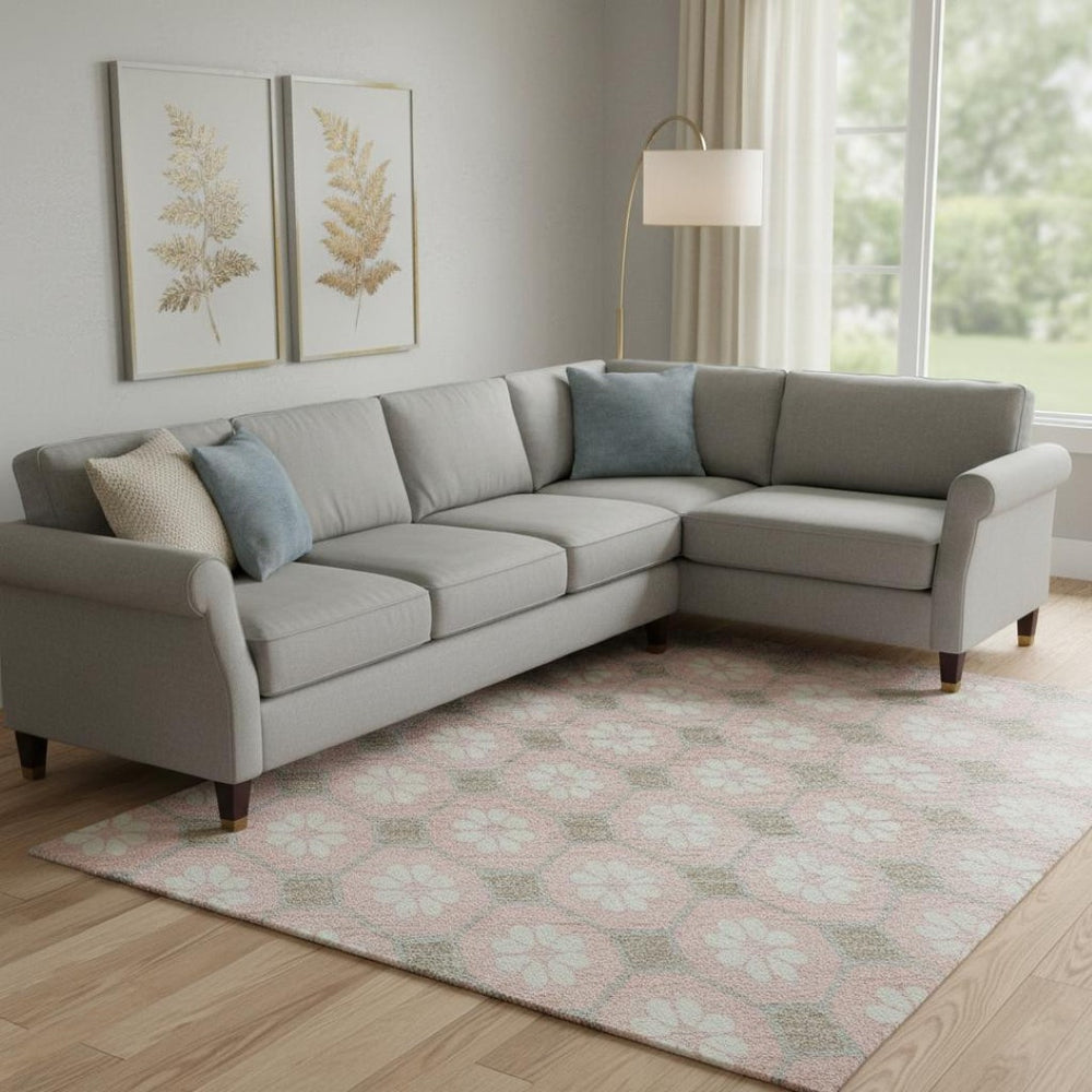 HomeRoots 9' X 12' Stylish Pink Ivory Gray Geometric Washable Area Rug with UV Protection for Modern Homes 693665