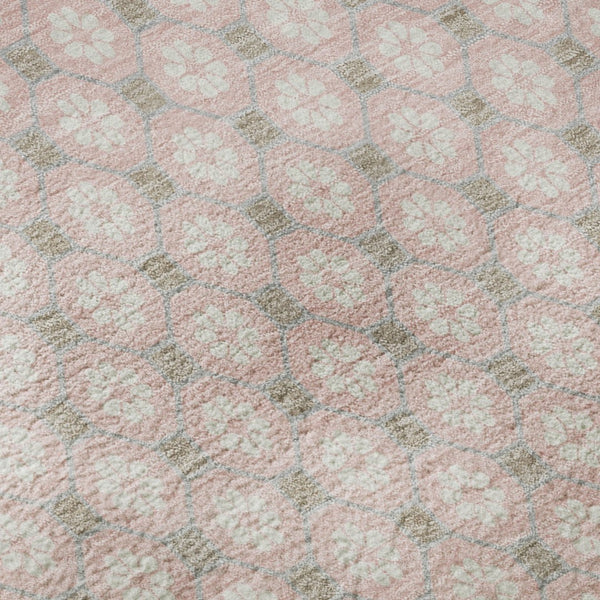 HomeRoots 10' X 14' Pink Ivory Gray Geometric Area Rug - Washable, UV Protected, Non-Slip & Stylish Design 693666