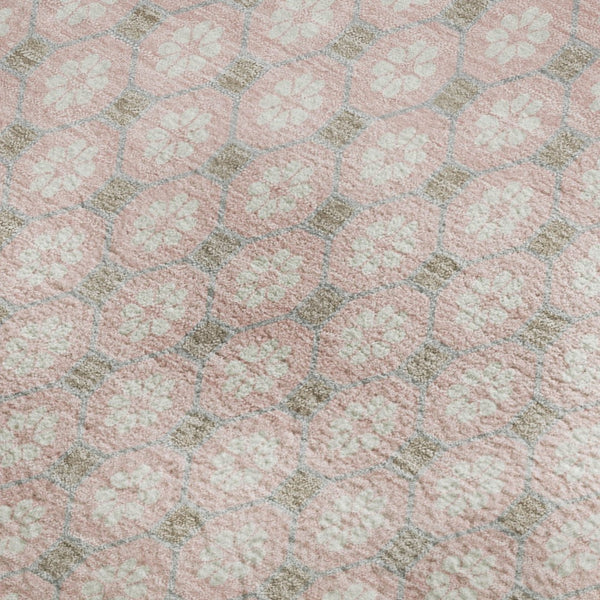 HomeRoots 10' X 14' Pink Ivory Gray Geometric Area Rug - Washable, UV Protected, Non-Slip & Stylish Design 693666
