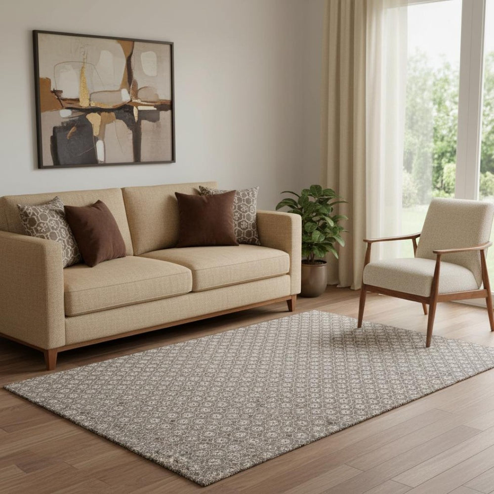HomeRoots 5' X 8' Taupe Brown Geometric Area Rug - Washable, UV Protected, Perfect for Busy Homes & Style 693668