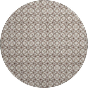 HomeRoots 8' X 8' Taupe Brown & Ivory Geometric Round Rug - Washable, UV-Protected, Durable for Indoor & Outdoor Use 693669