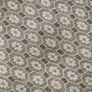 HomeRoots 8' X 8' Taupe Brown & Ivory Geometric Round Rug - Washable, UV-Protected, Durable for Indoor & Outdoor Use 693669