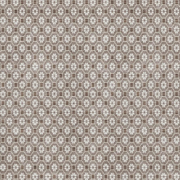 HomeRoots 8' Taupe Brown & Ivory Geometric Area Rug - Washable, UV Protected, Perfect for High-Traffic Spaces! 693670