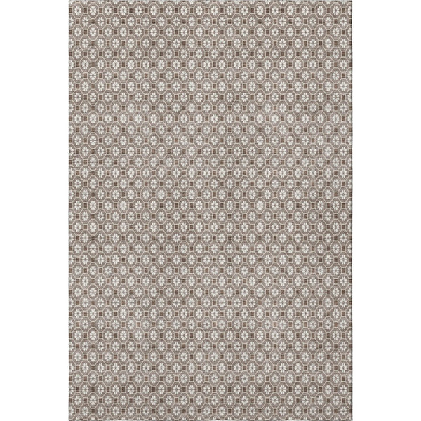 HomeRoots 8' Taupe Brown & Ivory Geometric Area Rug - Washable, UV Protected, Perfect for High-Traffic Spaces! 693670