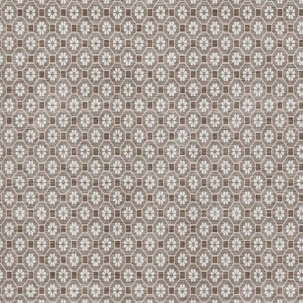 HomeRoots 9' X 12' Taupe Brown & Ivory Geometric Washable Area Rug – Durable, UV Protected, Family-Friendly Design 693671