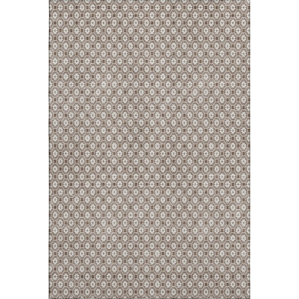 HomeRoots 10' Taupe Brown & Ivory Geometric Washable Area Rug with UV Protection for Modern Spaces & Easy Care 693672