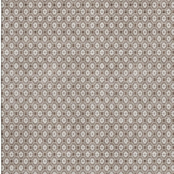HomeRoots 10' Taupe Brown & Ivory Geometric Washable Area Rug with UV Protection for Modern Spaces & Easy Care 693672