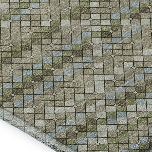 HomeRoots 5' X 8' Stylish Artichoke Green & Ivory Geometric Washable Area Rug with UV Protection & Durability 693674