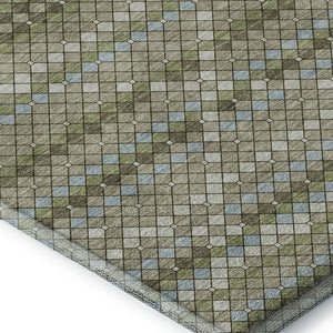 HomeRoots 5' X 8' Stylish Artichoke Green & Ivory Geometric Washable Area Rug with UV Protection & Durability 693674