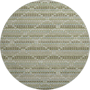 HomeRoots 8' Artichoke Green & Ivory Geometric Washable Round Rug - Durable, UV Protected, Stylish & Easy-Care 693675