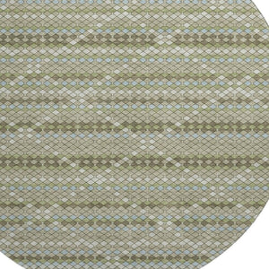 HomeRoots 8' Artichoke Green & Ivory Geometric Washable Round Rug - Durable, UV Protected, Stylish & Easy-Care 693675